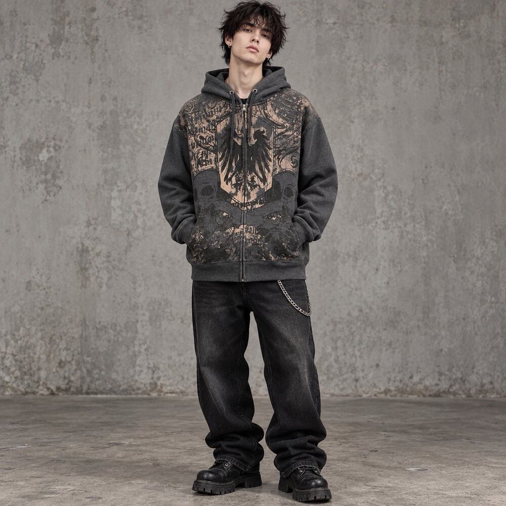 Urban Legends Hoodie XL Y2K Grunge Biker Tattoo Skull Graphic Zip Up Goth
